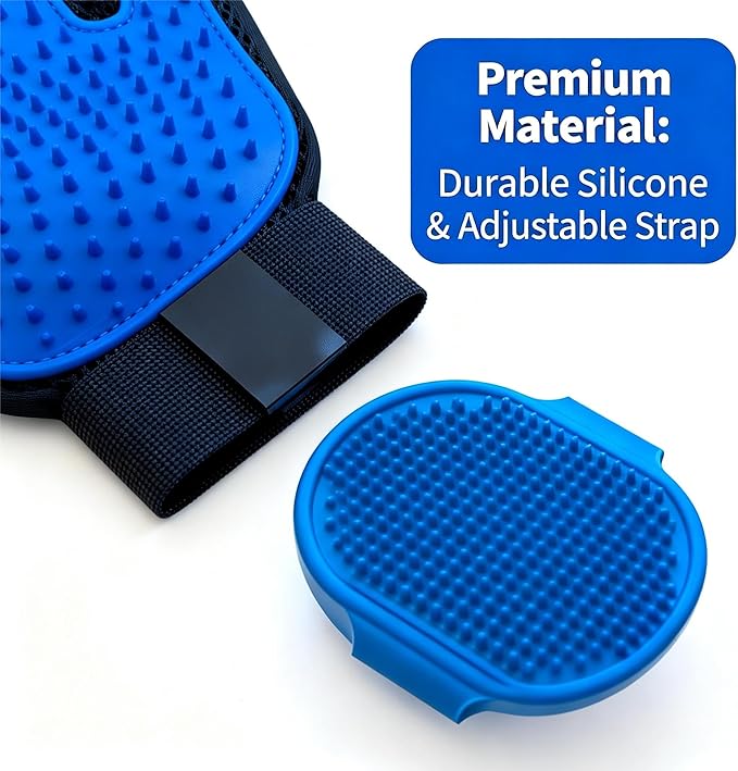 Cat & Dog Grooming Gloves – 1 Pair Deshedding Tool with Pet Massage Bath Brush, Gentle Hair Remover & Massage Mittens, Suitable for All Fur Types (Blue)