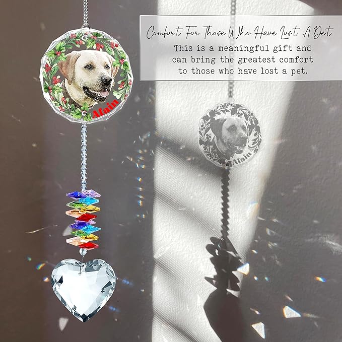 Personalized Pet Stained Glass Window Hanging, Dog Memorial Suncatcher Picture, Sympathy Gift for Loss of Pet, Cat Bereavement Keepsake Potrait Photo, Remembrance Gift for Dog Lovers
