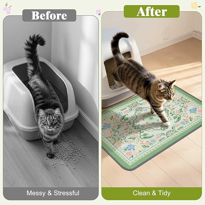 Unicorn Catcher 47X35in Cat Litter Mat Machine Washable Soft 3D Air Mesh Litter Box Rug Non-Slip Backing Quick Dry Scatter Control for Paws,Bean Green