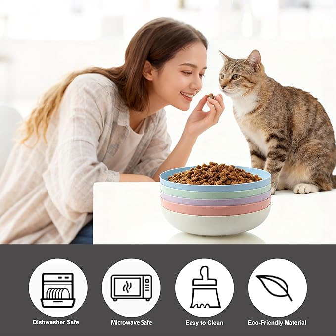 OLULU 10 Pack Cat Bowls, Whisker Friendly Kitten Dishes, Durable Wheat Straw Cat Food Bowls for Indoor Outdoor Cats