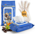 Pet Cleaning Glove Wipes for Dogs & Cats - Hypoallergenic Coconut Infused Extra Thick Dog Washing Gloves - Deodorizing Grooming Mitts - Puppy and Cat Cleaning Wipes - 20 Count