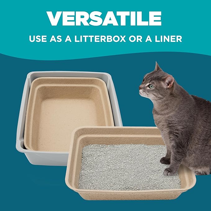 Disposable Cat Litter Box, 5-Pack (Large) – Extra Thick & Sturdy, Leak Resistant, No Scrubbing, Odor Resistant, Biodegradable Recycled Pulp – Multi-Location Coverage