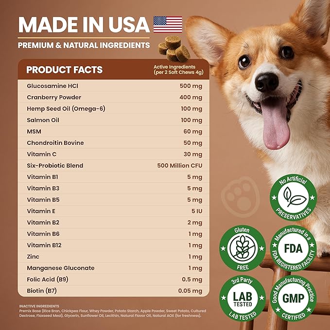 Dog Multivitamin Chewable Dog Vitamins and Supplements with Glucosamine, Probiotics & Omega – 120 Dog Vitamins Multivitamin for Skin, Coat, Joint & Immune Health