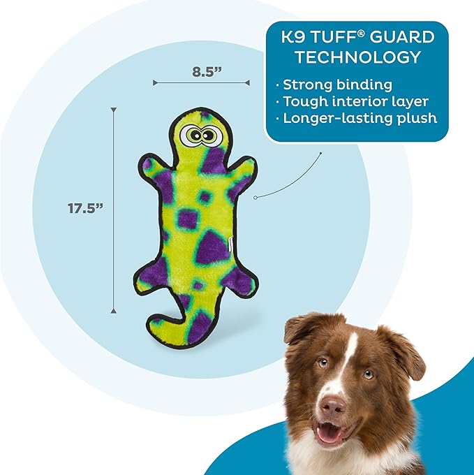 Outward Hound Durablez Gecko – Squeaky Plush Dog Toy, No Stuffing for Less Mess, Interactive & Tough, 4 Jumbo Squeakers, Puppies & Dogs, Large, 17.5"