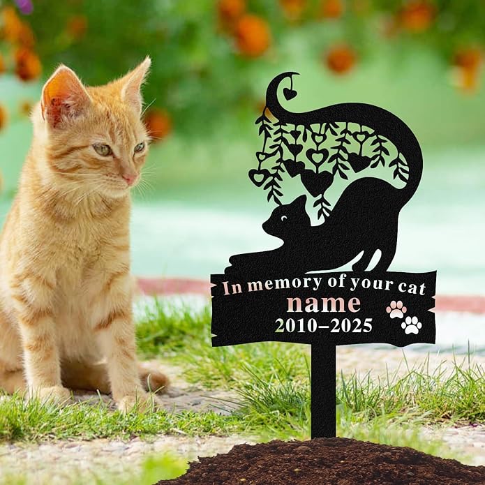 Personalized Memorial Marker for Departed Feline Friends, Handcrafted Cat Grave Stone