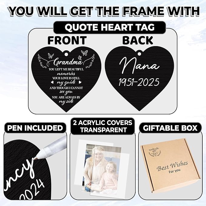 Lost Grandma Memorial Picture Frame - Sympathy Gifts, Personalized 4x6 Photo Wooden Frame Bereavement Remembrance Condolences In Loving Memory, Passed Away Gifts Home Decor HR1-GM-BLA