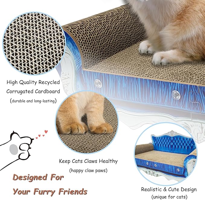 Luxury Cardboard Cat Scratcher Sofa Bed, Couch Shaped Cat Scratching Board, Scratch Lounge with Catnip, Scratcher for Indoor Cats Kittens Kitties