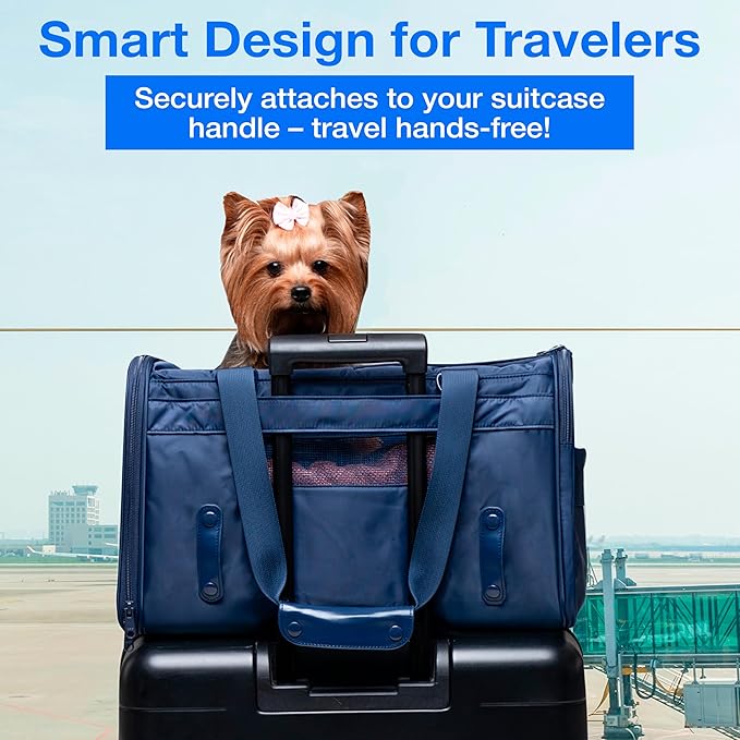 Deluxe Soft Cat Carrier (Navy Blue) & Dog Travel – Foldable, Spacious Pet Bag for Travel & Car Trips – TSA Approved, Locking Zippers, Great for Kittens, Small Dogs & Cats