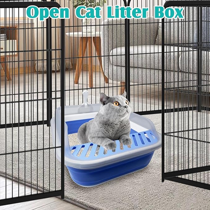 VCEPJH Collapsible Litterbox with High Sides Small Cats Litter Pan with Scoop Open Cat Litter Box Portable Travel Kittens Toilet Kitten Starter Kit for Kittens Adult Cat Elderly Cats (Blue)