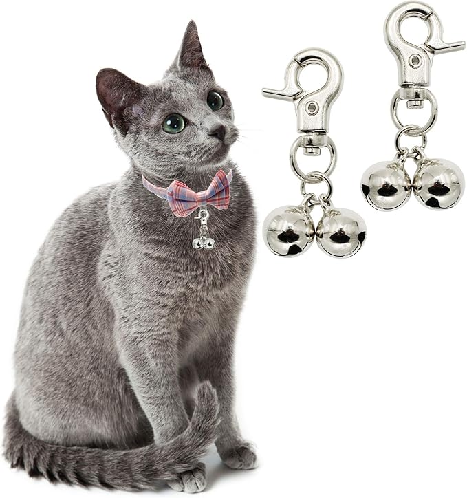 Bells for Dog Collars - 2 Pack Stainless Steel Bell Necklace for Dogs & Cat - Pet Pendant Accessories Training Collar Charm with Heavy Duty Snap Clips, Silver Christmas Gift