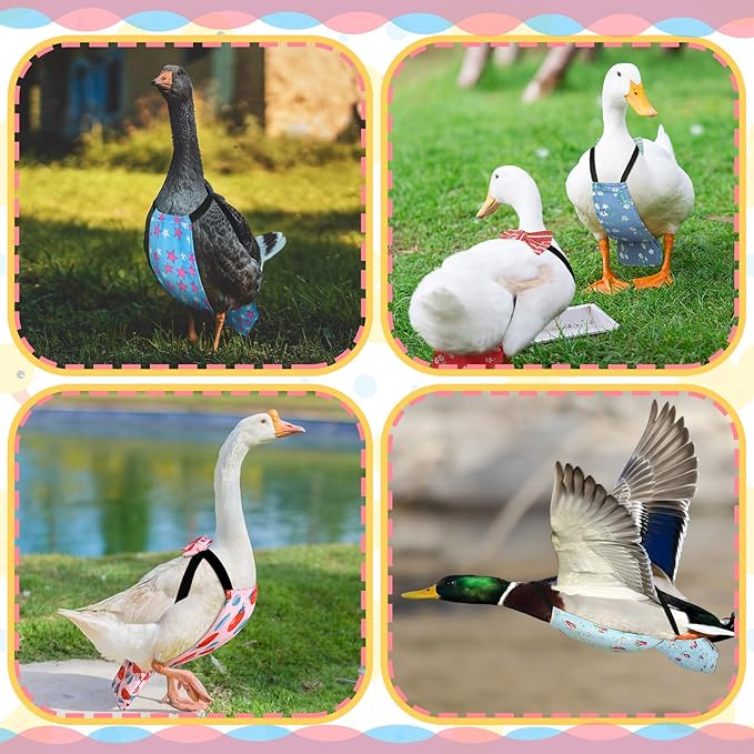 DoubleFill 6 Pcs Chicken Diapers for Indoor Chickens Reusable Washable Duck Diapers with Bowtie Adjustable Ducklings Pet Poultry Potty Training Clothes for Rooster Chicken Geese(Classic,L)