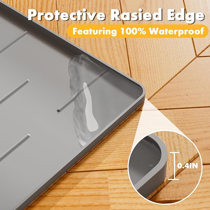 Pieviev Silicone Cat Litter Trapping Mat, 34''x22'' Large Cat Litter Mat, Easy to Clean & Soft on Kitty Paws, Waterproof Kitty Litter Pads for Indoor Cats, Light Grey