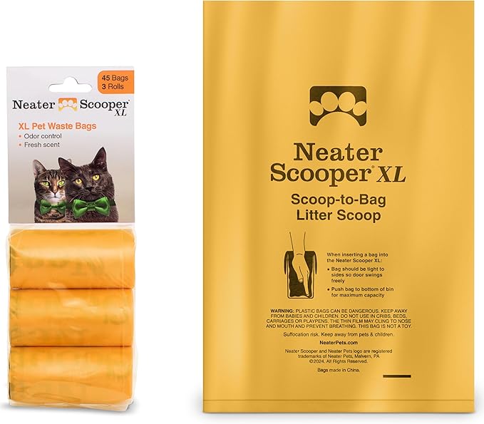 Neater Pets Neater Scooper XL Size Extra-Capacity Waste Bags, Refill Bags for Neater Scooper XL Cat Litter Scoop, Lavender Scent (3 Rolls, 45 Count)