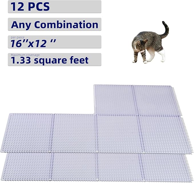 12 Pack Scat Mats for Cats with Interlocking Design, Adjustable Safe Spike Mat for Protective Deterrent, 16x13 Inch Indoor Outdoor All-Season Repellent