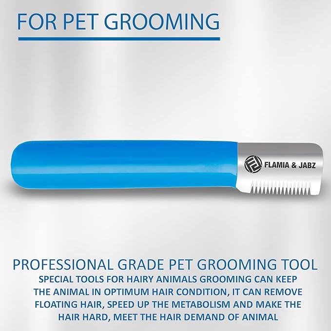 FLAMIA & JABZ Stripping Knife for Dogs, Right Handed, Stainless Steel with Plastic Grip (Medium)