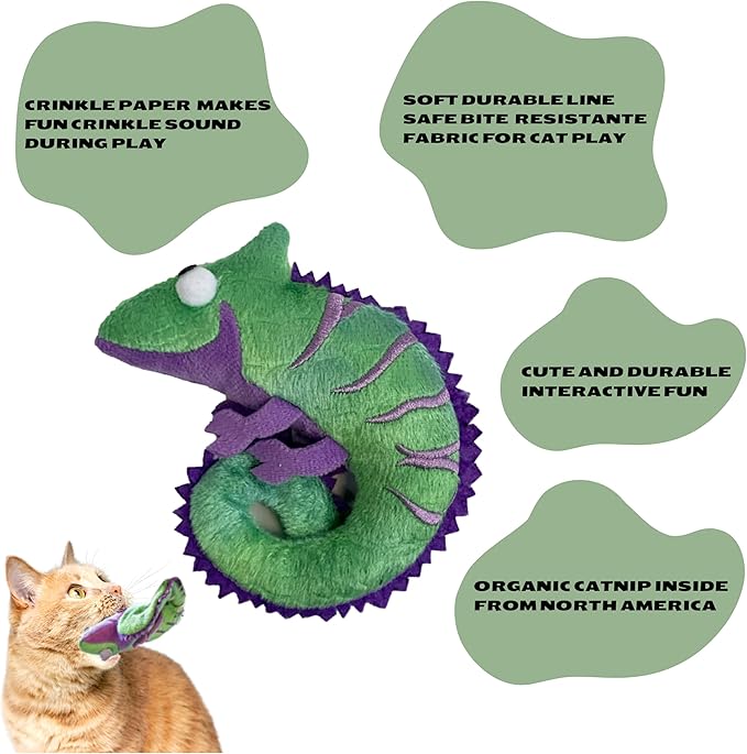 Cat Toys Catnip Crinkly Sound Toy with North American Catnip | Lizard Cat Toy Crinkle Paper Sound | Cat Kitten Toy Teething Chew | Cats Kicker Crinkle Paper | Chameleon Cat Toy 4.5-INCH