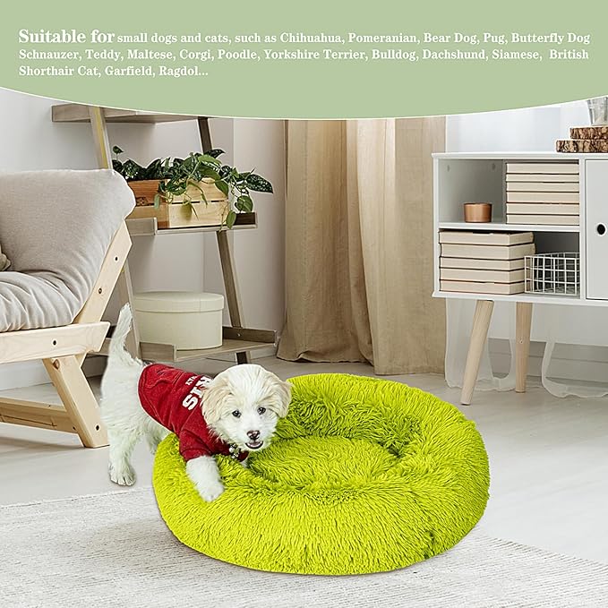 Calming Dog Bed for Small Dogs Cats, Kitty Puppy 23'' Round Anti-Anxiety Warm Fluffy Plush Faux Fur Bed, Soft Anti-Slip Donut Washable Small Pet Bed, Cozy Cat Puppy Bed, Fits up to 30 lbs Pets