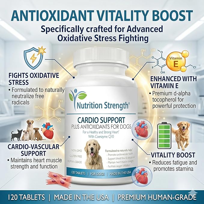 Cardio Support for Dogs Plus Antioxidant, L-Carnitine, L-Taurine, with Coenzyme Q10 and Vitamin E, Promotes a Healthy and Strong Dog Heart, 120 Chewable Tablets