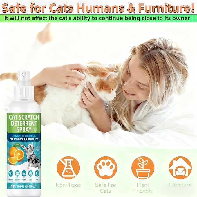Cat Deterrent Spray, Natural Non-Toxic Cat Repellent Spray, Indoor & Outdoor Pet Training Cat Anti-Scratch Spray for Furniture, Carpet, Sofas, Curtain Protection, No Trace Formula (200 ML)