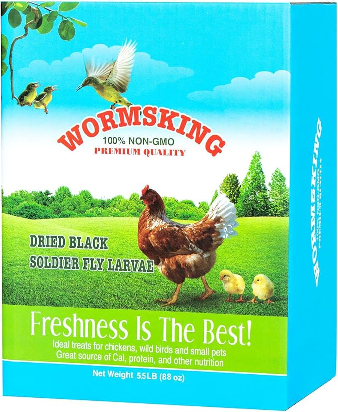 WORMSKING 5.5LB Dried Black Soldier Fly Larvae, More Calcium Than Dried Mealworms, High Protein Chicken Feed, Poultry Treat