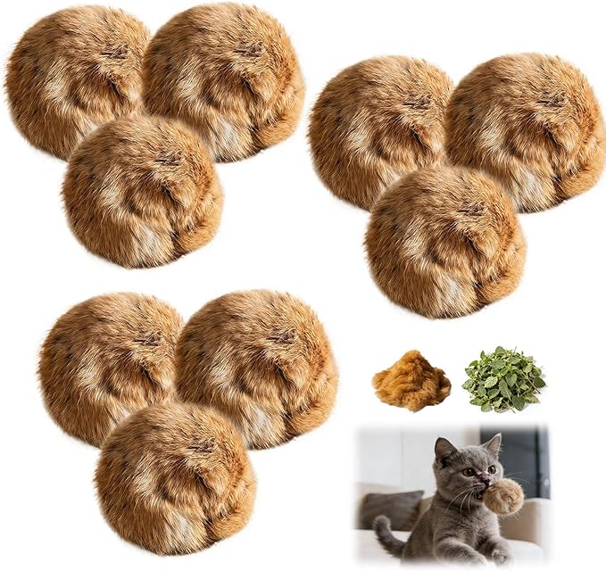 Rabbit Fur Pom Pom Ball,Real Rabbit Fur Catnip Toy - Interactive Fluffy Rolling Ball for Indoor Cats, Multi-Cat Homes & Pursuit Games, Soft Cute & Durable Play Essential for Kittens to Adults