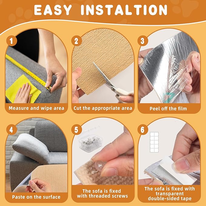 2pack Cat Scratch Couch Furniture and Wall Protector | Adhesive Cat Scratch Pad for Covering Cat Tower, DIY Climbing Cat Scratcher Couch Protector from Cat Claws Scratching (Khaki)