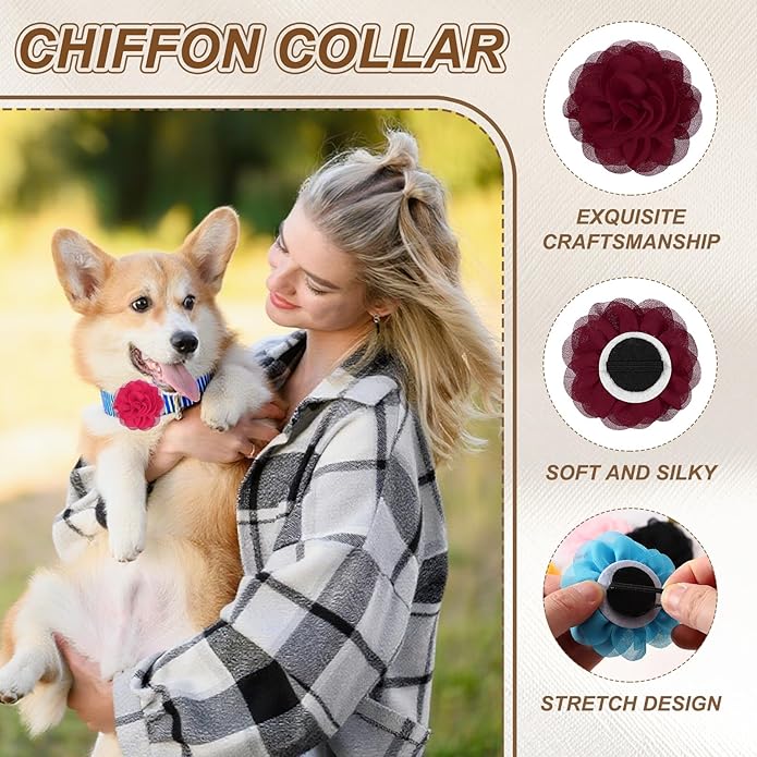 Dog Collar Flowers, Pet Flower Charms Soft Chiffon Cat Collar Bow Tie Floral Grooming Supplies, Intended for Dog