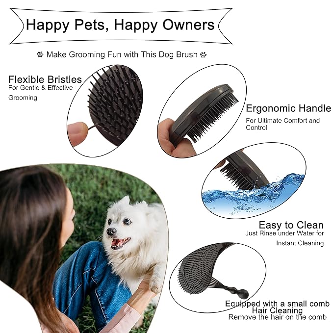 Gentle Grooming Puppy Brush with Gift Box ， Fit for Small Dog ， Yorkie, Shih Tzu, Maltipoo, Maltese and Pomeranian ，Toy Poodle Accessories, Soft Bristle (Black)