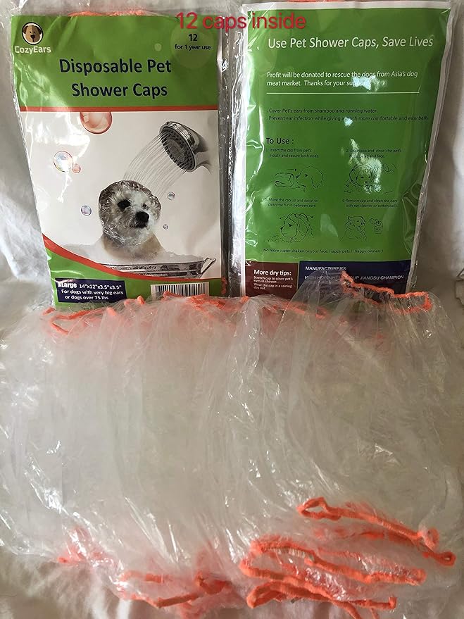 Disposable Pet Shower Caps, Ear Infection Prevention, Ears Drops Guard, Surgical Area Cover, Overhanging Ears Protection for Dogs, Cats in Bath, Rain, Water, (XLarge).