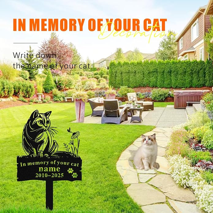 Personalized Memorial Marker for Departed Feline Friends, Handcrafted Cat Grave Stone