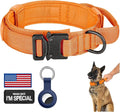 DAGANXI Tactical Dog Collar, Adjustable Military Training Nylon Dog Collar with Control Handle and Heavy Metal Buckle for Medium and Large Dogs, with Patches and Airtags Case (Orange, M)