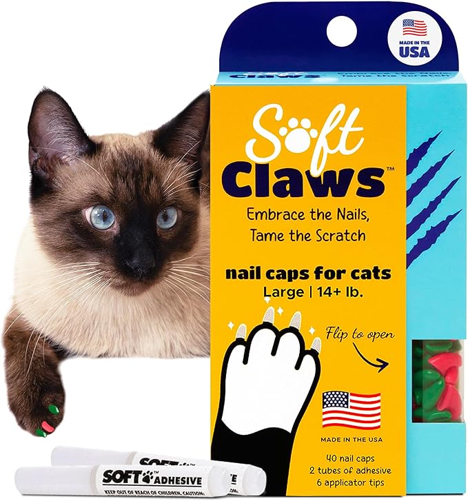 Soft Claws Cat Nail Caps for Large Cats – (40 Caps, Pink and Green) - Veterinarian-Developed | Protects Furniture & Skin - Easy to Apply, Long-Lasting Anti-Scratch Soft Cat Claw Covers