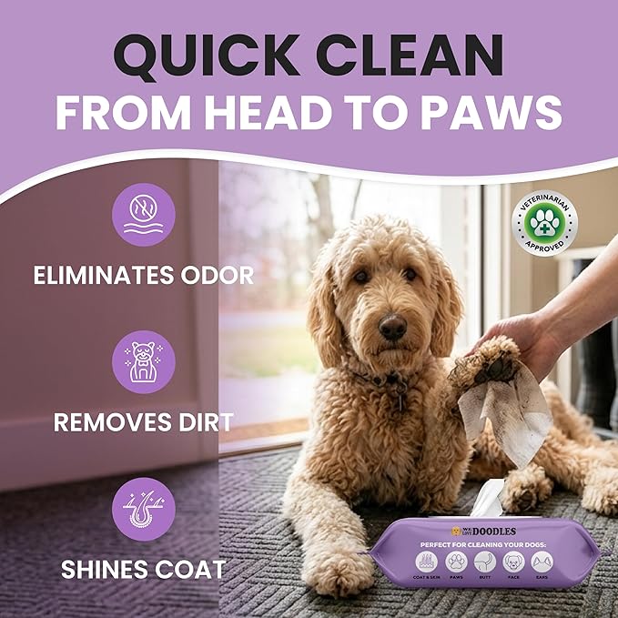 We Love Doodles Dog Wipes - Deodorizing & Cleaning Pet Wipes, for Coat, Face, Paws, Butt, & Body, Dog Essentials & Grooming Supplies, Made in USA, Lavender (400 Wipes)