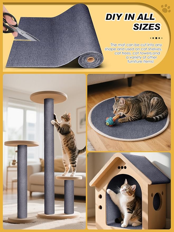 TLNNK 78.7"x15.8" Cat Scratch Mat, Trimmable Self-Adhesive Carpet, DIY Climb Cat Scratcher for Furniture Couch or Wall Protector, Covering Cat Scratching Post Replacement Pads (Dark Gray)