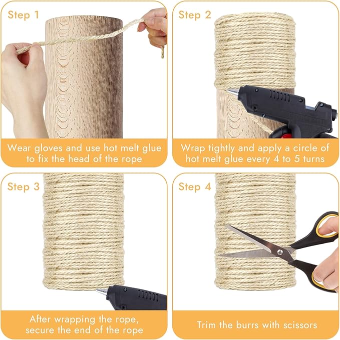 50 Feet Sisal Rope for Cat Scratching Post, 1/4 Inch Natural Cat Tree Rope, DIY Hemp Twine Rope for Repairing, Recovering Scratch Post Cats Tree Tower Replacement (Natural)