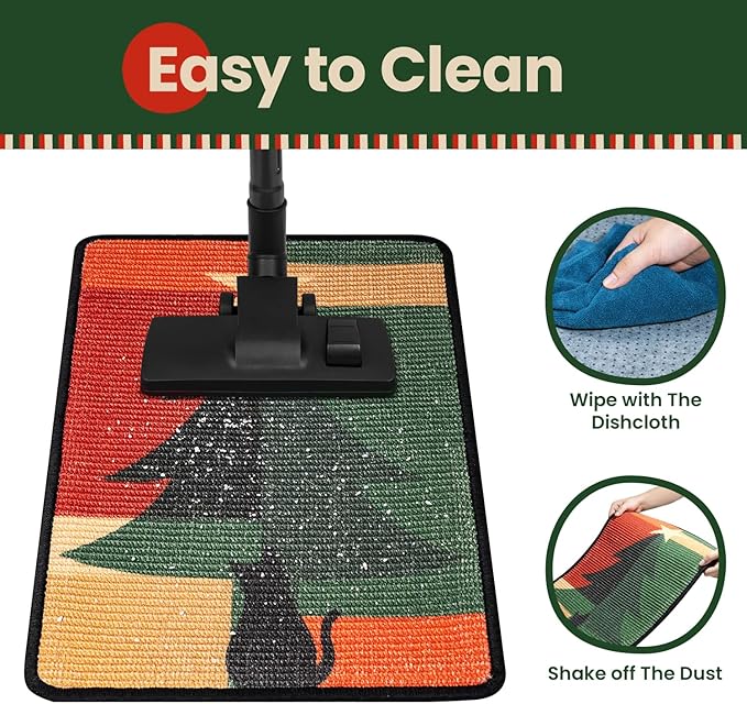 Conlun Cat Scratcher Mat,Sisal Cat Scratch Pad,Horizontal Floor Cat Scratching Pads Rug for Indoor Cats,Protector for Wall&Carpets&Sofas,Kitty Xmas-Gift, Includes Cat Toy (M, Christmas)