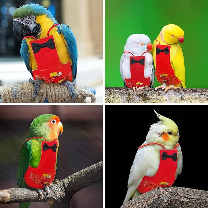 Bird Diaper Washable Parrot Diapers Reusable Bird Flight Suit Nappies Protective Breathable Parrot Nappy Clothes for Budgie Canary Budgie Cockatiel(Red, Medium)