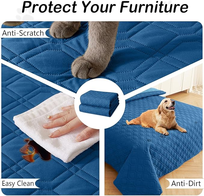 hyha Waterproof Dog Bed Blanket, Soft Pet Blankets, Waterproof Couch Cover for Dogs, Reversible Sofa Covers Washable for Furniture (30x53 Inch, Navy Blue/Blue)