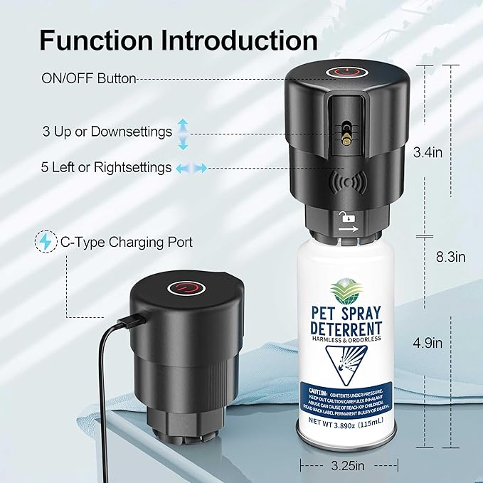 Cat Spray Deterrent System, Automatic Cat Deterrent Spray, Motion Activated Pet Deterrent Spray System for Cats & Dogs Odorless Pet Deterrent, Senses Pets Up to 3 Feet Away, Friendly & Safe Black