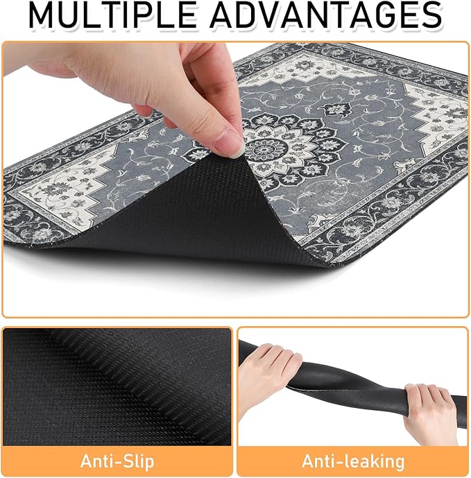 Dog Food Feeding Mat - Absorbent Diatomite Pet Dog Cat Bowl Mats for Food and Water, Anti Slip Dog Bowl Placemat for Floors, Quick Dry Pet Dish Matts Supplies, Bohemia Style, 16 * 24in