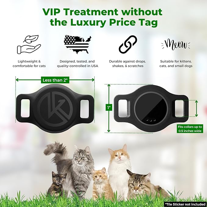 Tile Sticker Holder Cat Tracking Collar (2024) - Breakaway, Reflective Kitten Collar with Bell and Holding Case for Tile by Life360 (Red)