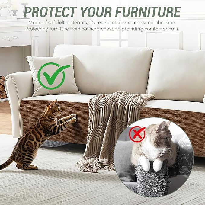 Cat Scratch Couch Furniture Protector, Adhesive Cat Scratch Pad Deterrent for Furniture, DIY Climbing Cat Scratcher Couch Protector from Cat Claws Scratching Mat for Indoor (Brown,78.7x15.8Inch)