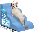 Dog Ramp and Stair for Bed 16" H-20 H,3-Step Cat Stair for Sofa and Chair,4-Step Dog Ramp for High Bed and Window,Durable Nonslip Fabric Cover for Indoor (Blue-20“H, Pet Friendly, 4)