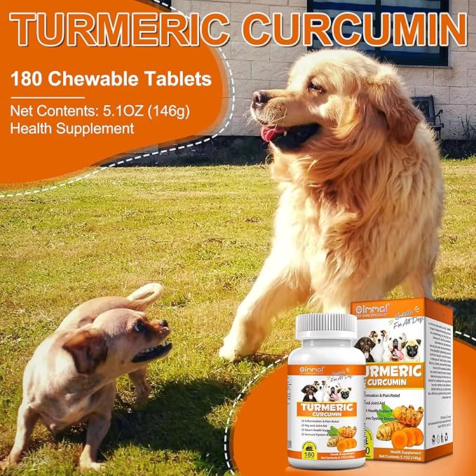 Turmeric for Dogs – 180 Count Tablet Treats with Curcumin & Piperine – Joint Health, Mobility, Allergy & Itch Relief, Skin & Coat, Hot Spots – Arthritis & Hip Joint Support with Salmon Oil