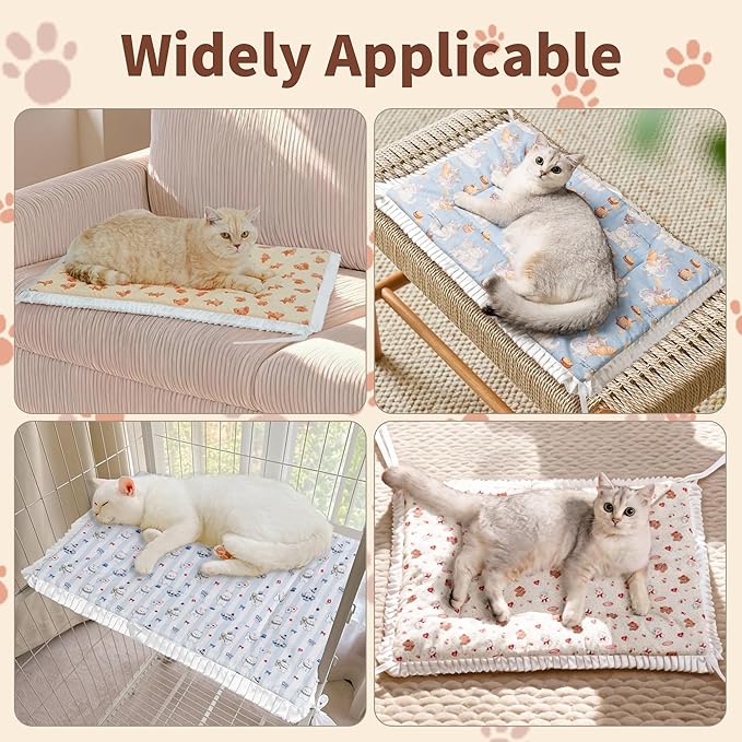 Reversible Silent Cat Bed Self Warming Pet Pad Thin Style Mat Washable Cushion Pad, Pad for Window Perch Outdoor Cat Houses, for Cats, Small Dogs, Rabbits, Non Electric,(Brown Puppy,S)