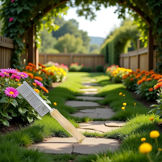 Dreamxue Pet Grooming Comb for Long Haired Cats & Dogs - Stainless Steel Pin Teeth Wooden Handle Fur Hair Brush - Removes & Prevents Matted Fur