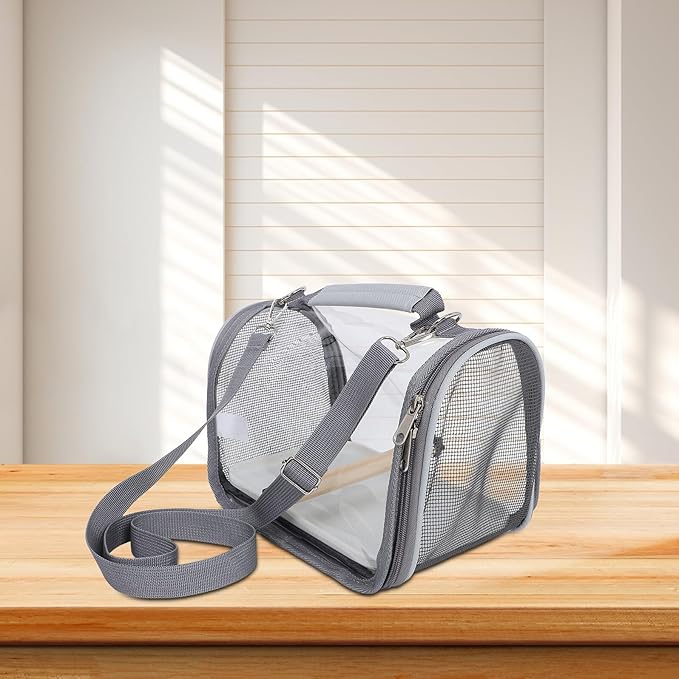 Abaodam Portable Small Bird Travel Cage with Wood Perch and Soft Mat, Handheld Pet Carrier Bag for Parakeet Conure Budgie, Lightweight Bird Carrier for Hiking and Vacation Trips