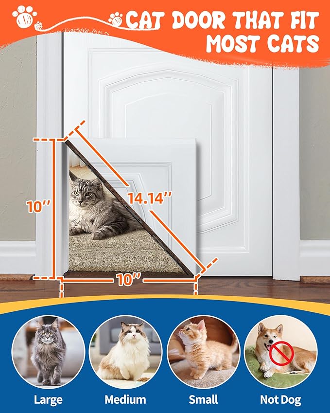 Thin Cat Door Hinges - Cat Door Kit for Left and Right Doors, for Interior and Exterior Doors. Cat Doors Corner in The Corner Provides a Safe Space for Your Cat
