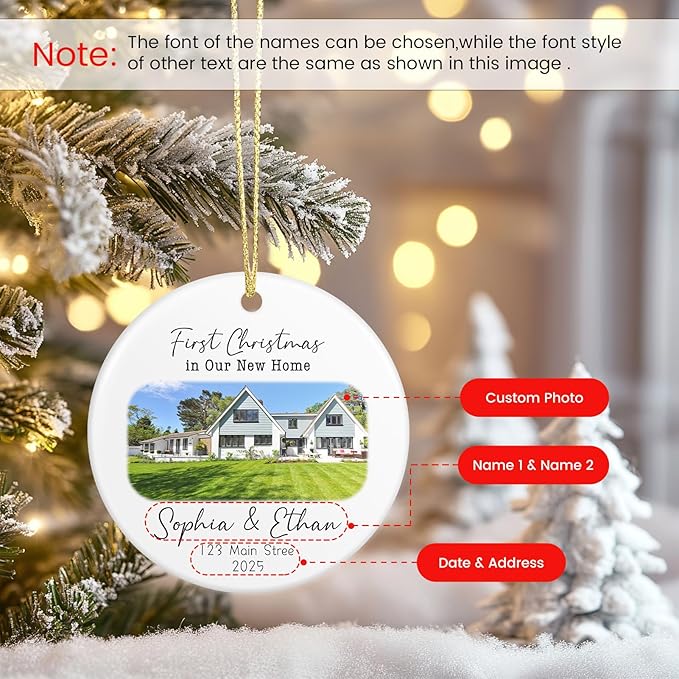 Personalized First Christmas in Our New Home Ornament 2026, New House Address Christmas Ornaments, Housewarming Gift for New Homeowners, Couples, or Family