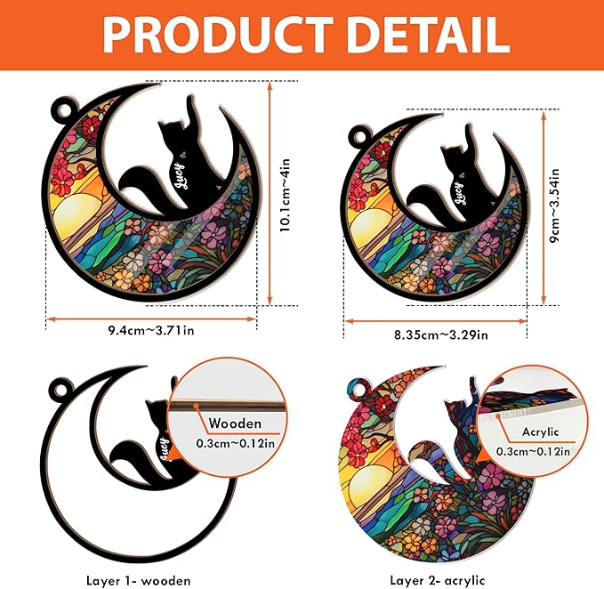 Personalized Cat Suncatcher & Memorial Ornament - Cat Lovers Gifts for Loss or Christmas